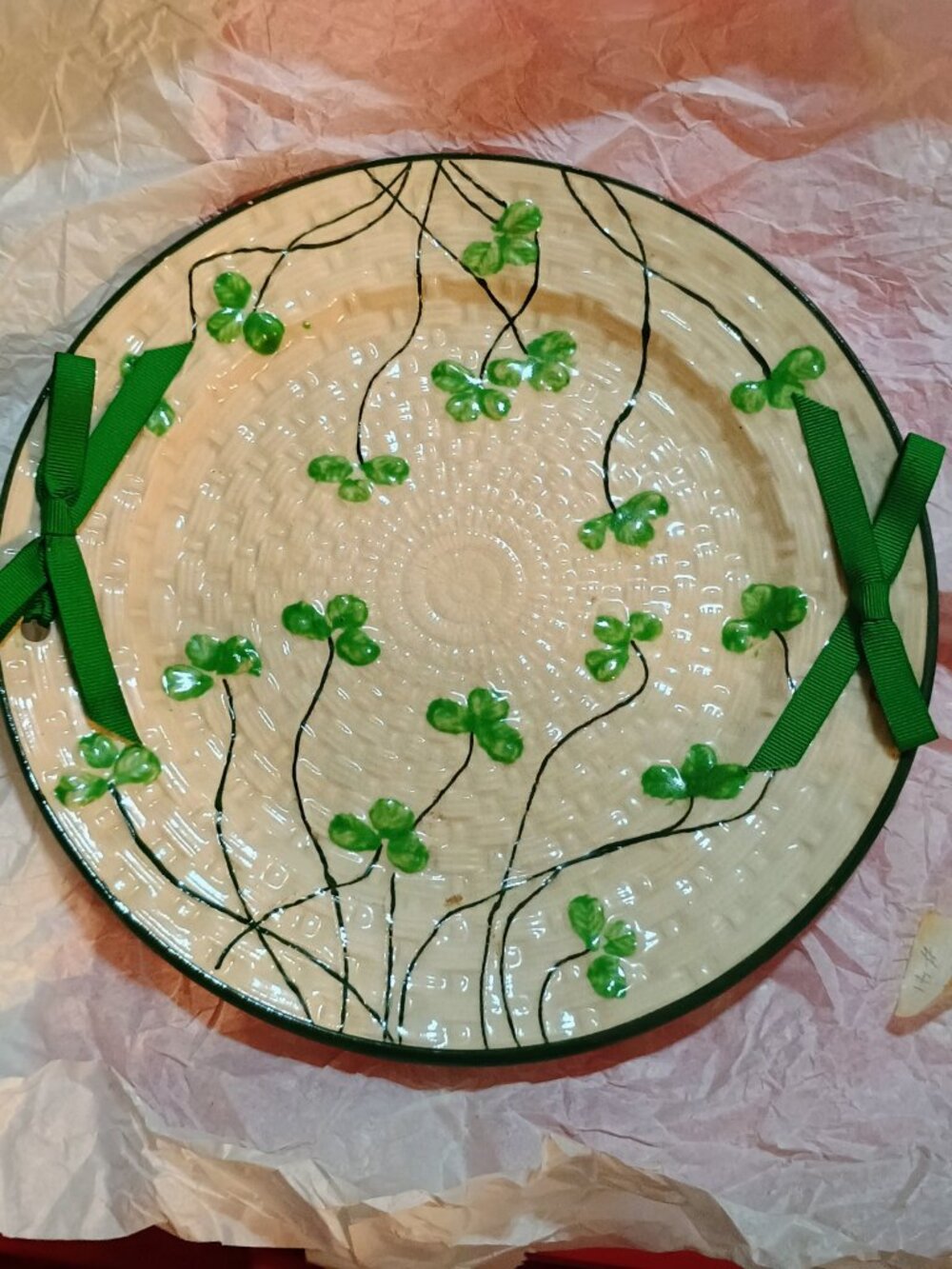 Vintage Shamrock 8" plate with decorative ribbons